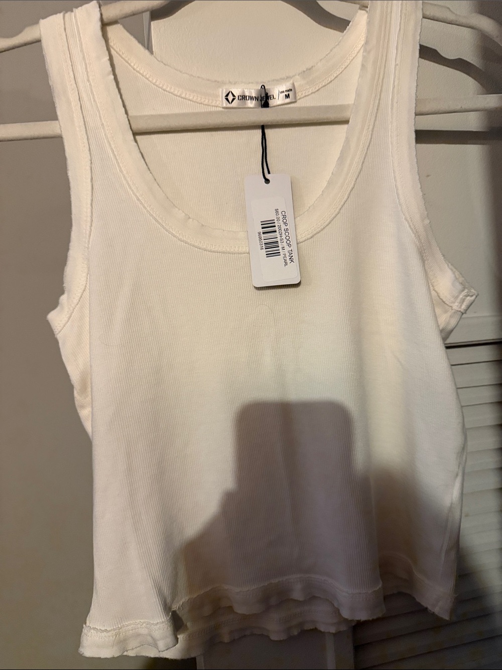 Crown Jewel White Ribbed Scoop Neck Tank